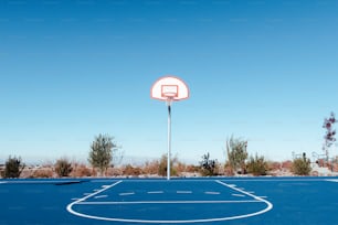 a basketball court with a basketball hoop in the middle of it