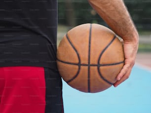 a close up of a person holding a basketball