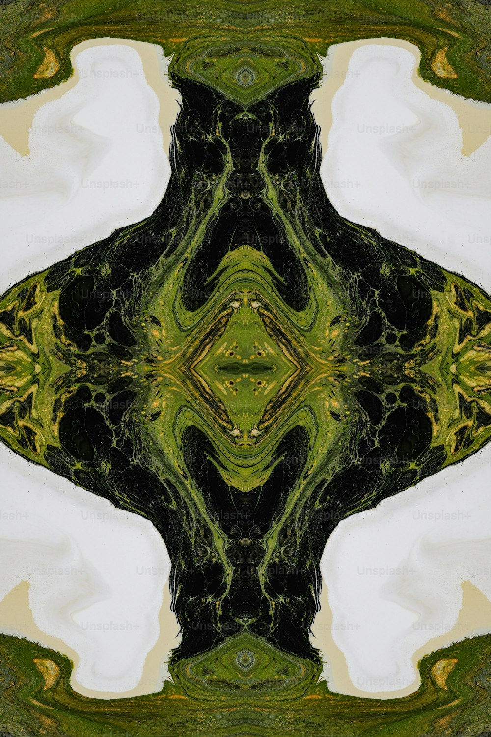 Une image d’un design abstrait vert et blanc