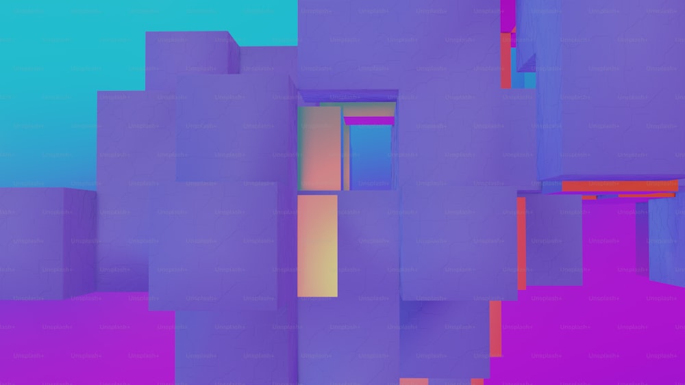 uma imagem abstrata de um edifício roxo e azul