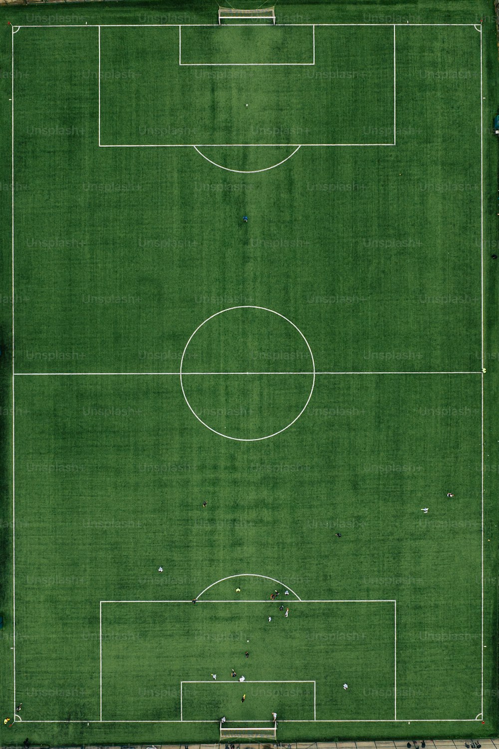 an aerial view of a soccer field from above