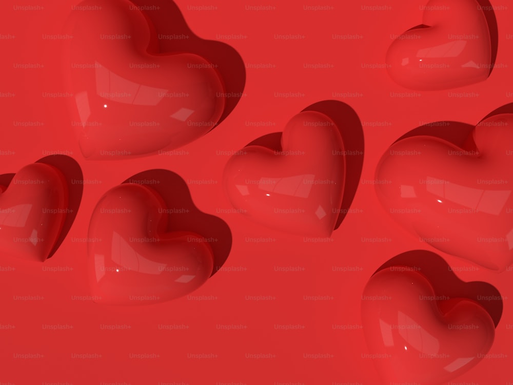 a group of red hearts on a red background