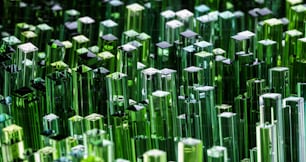 a large group of green glass blocks