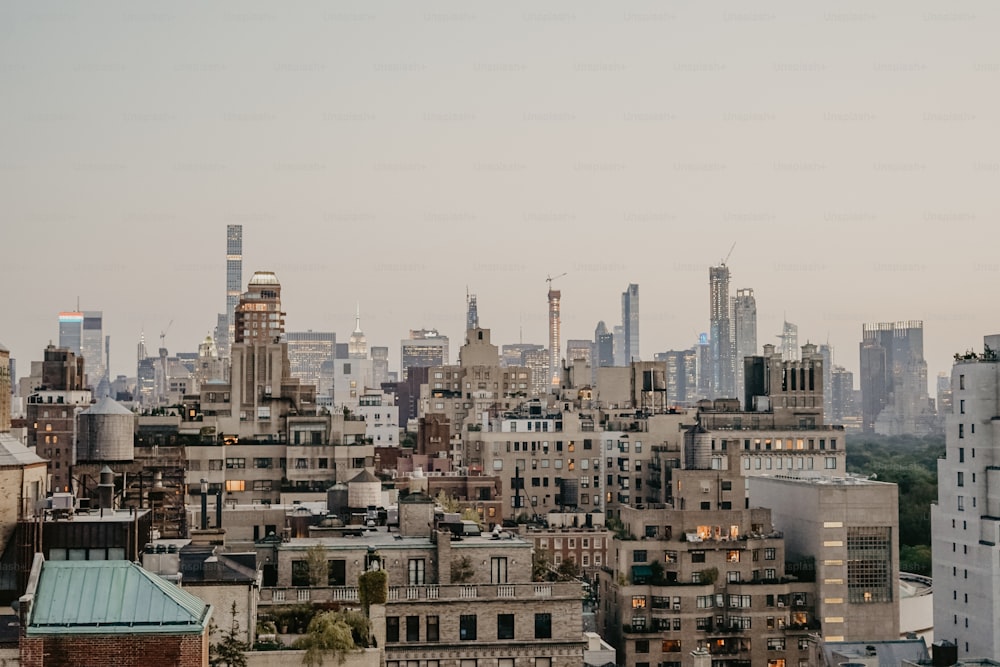 a view of a city with tall buildings