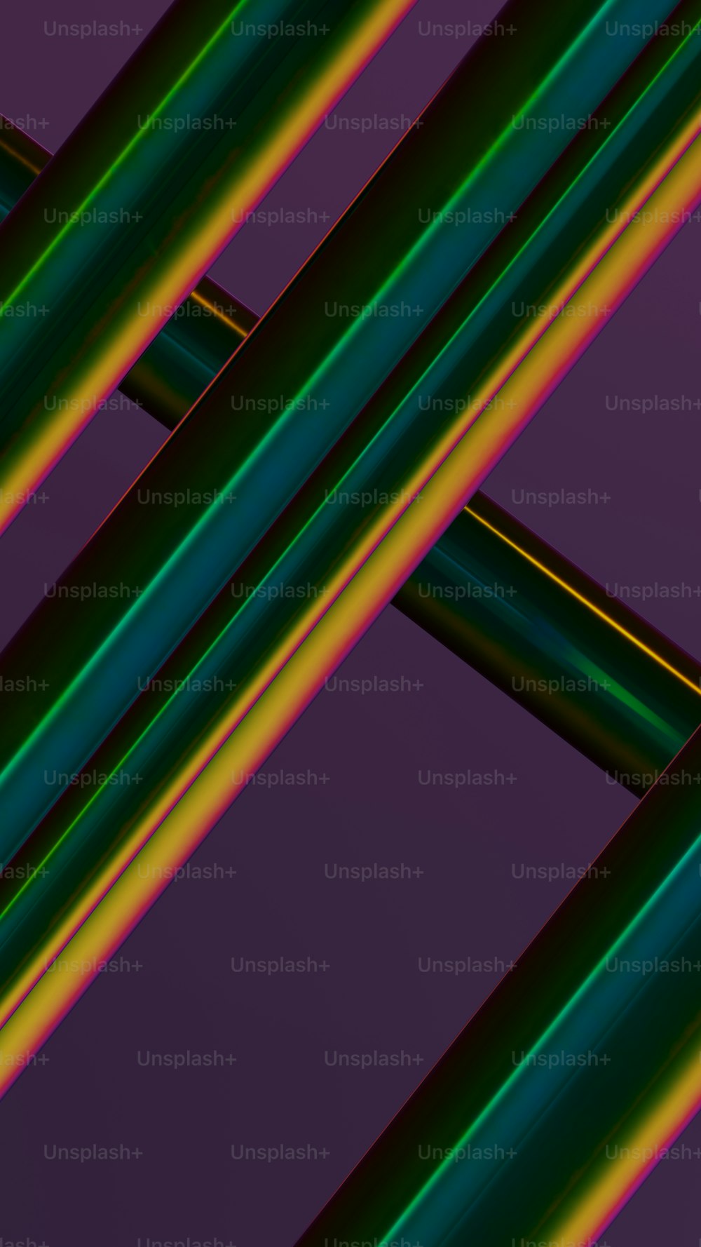 a purple background with green and yellow lines