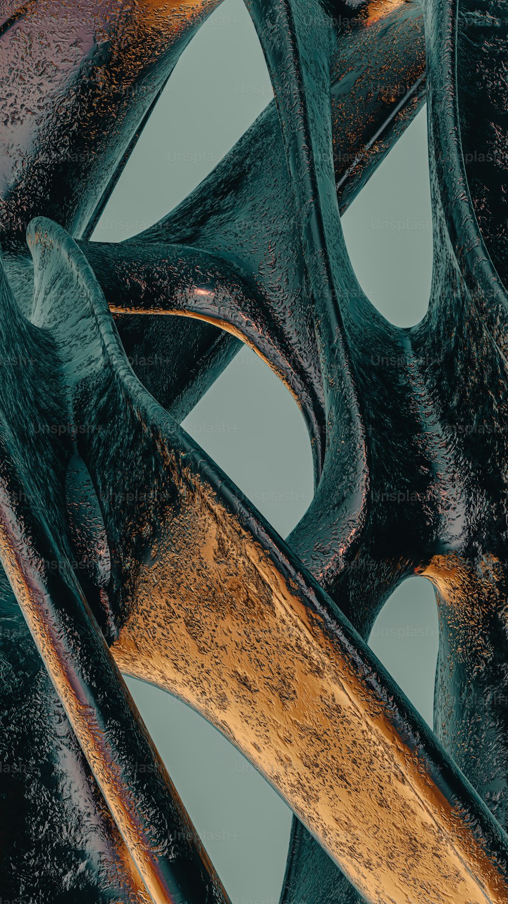 a close up of a metal sculpture with a wooden handle