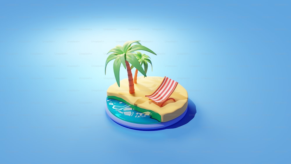 ein kleines Spielzeug aus einem Strandkorb und einer Palme