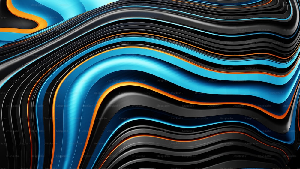 a blue and orange abstract background with wavy lines