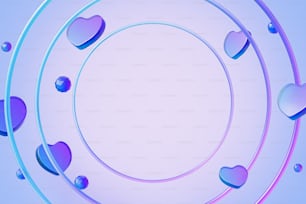 Un círculo de corazones sobre un fondo azul claro