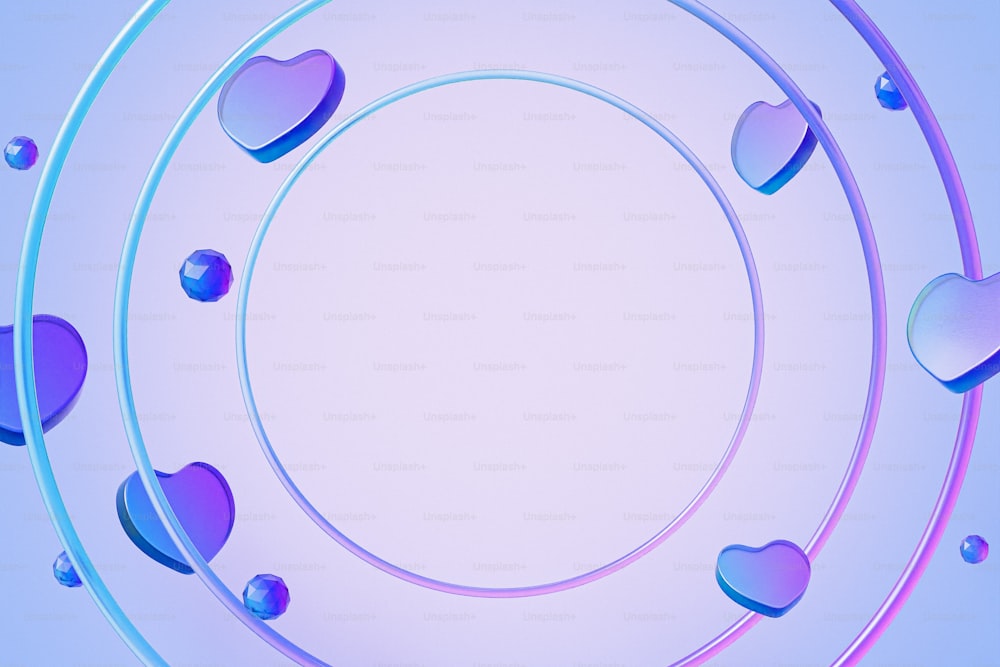 un cerchio di cuori su uno sfondo azzurro