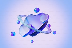 Un objeto azul y púrpura con burbujas flotando a su alrededor