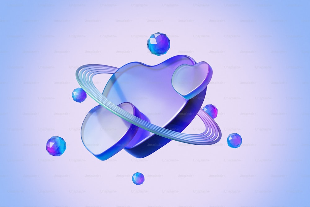 un oggetto blu e viola con bolle che fluttuano intorno ad esso