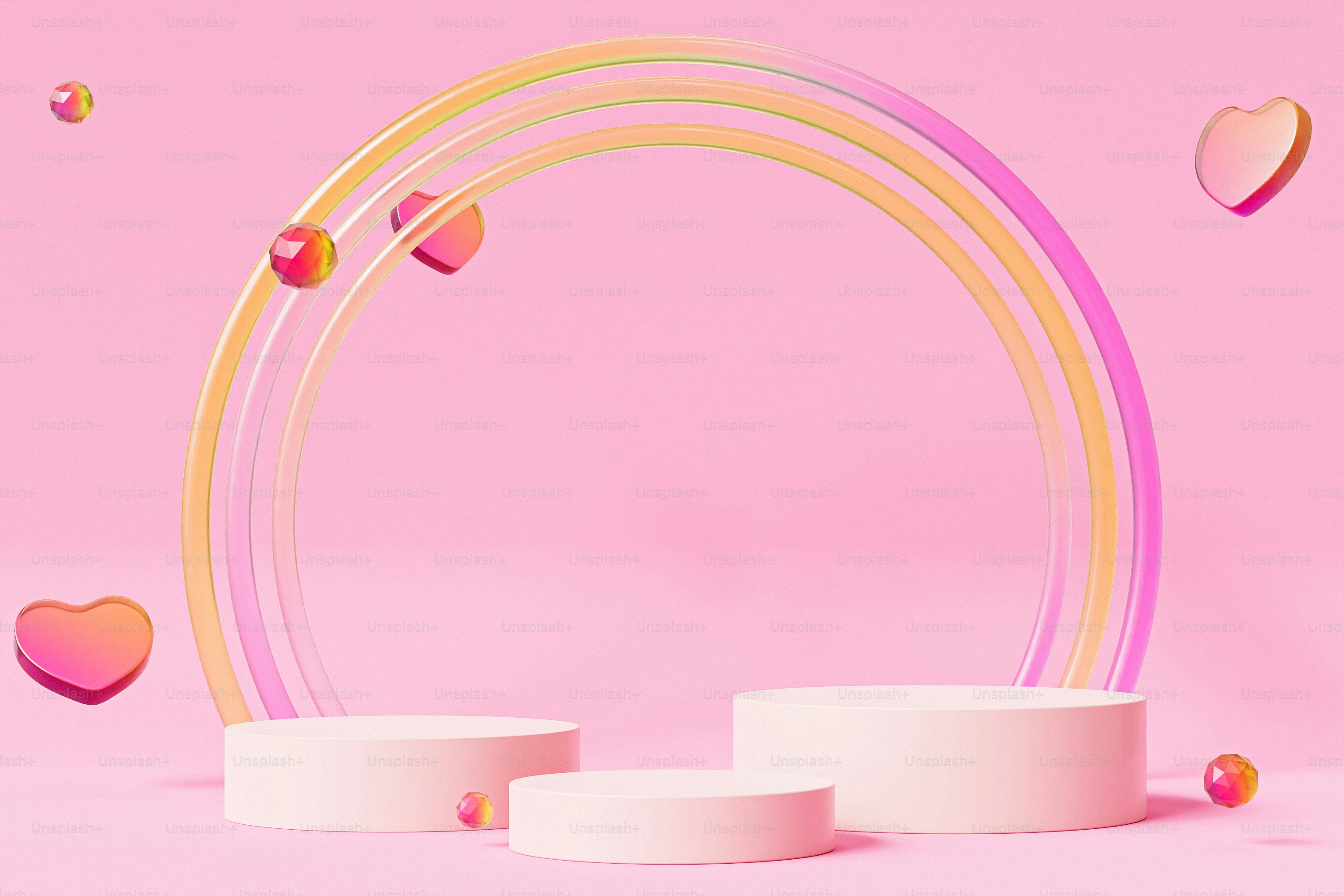 um fundo rosa com corações voando em torno dele