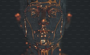 ein goldener Roboterkopf mit schwarzem Hintergrund