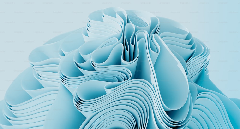 a close up of a blue paper sculpture