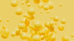 a bunch of yellow bubbles floating in the air
