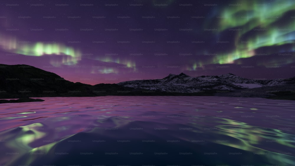 the aurora lights shine brightly over a mountain range