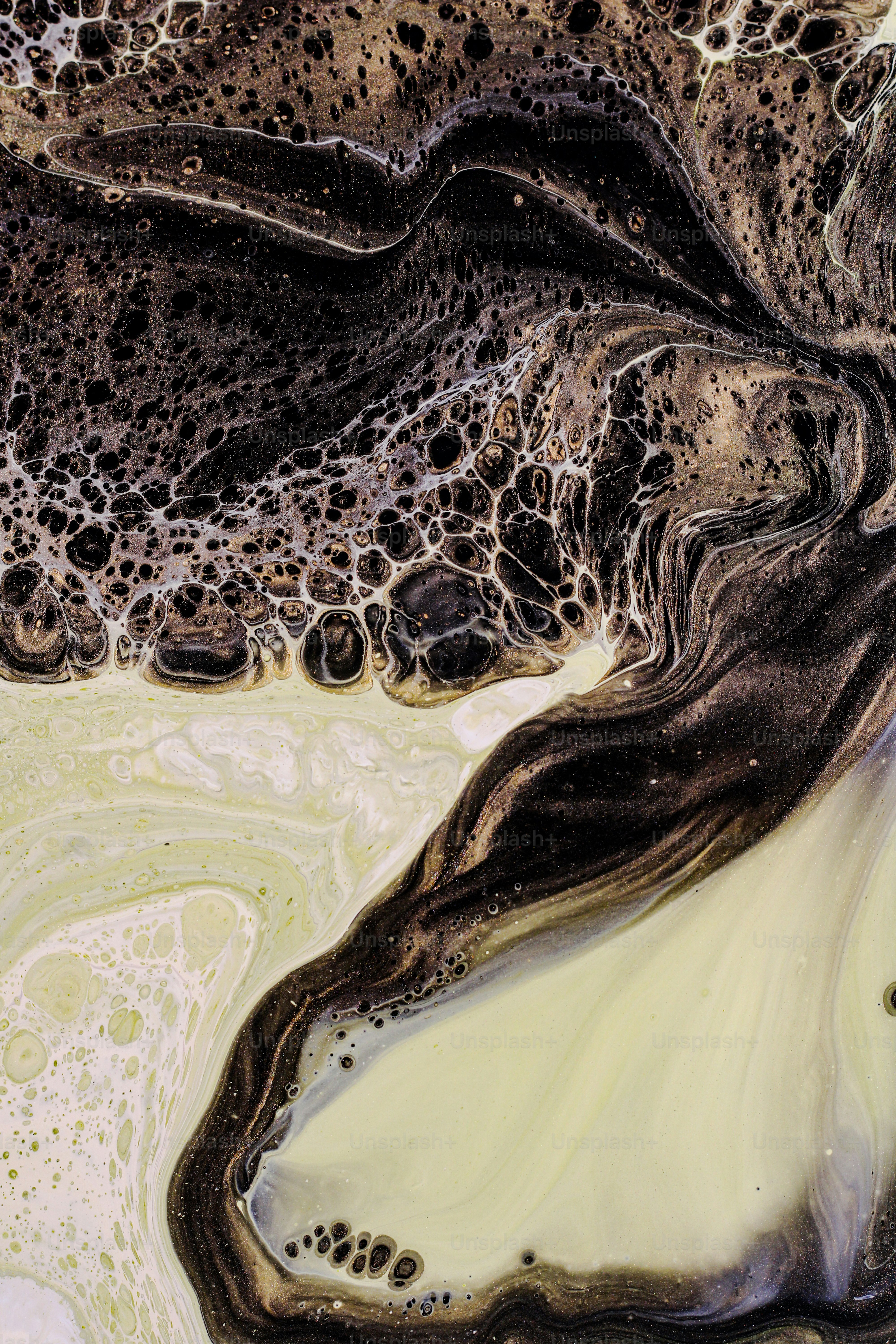 a close up of a black and white substance