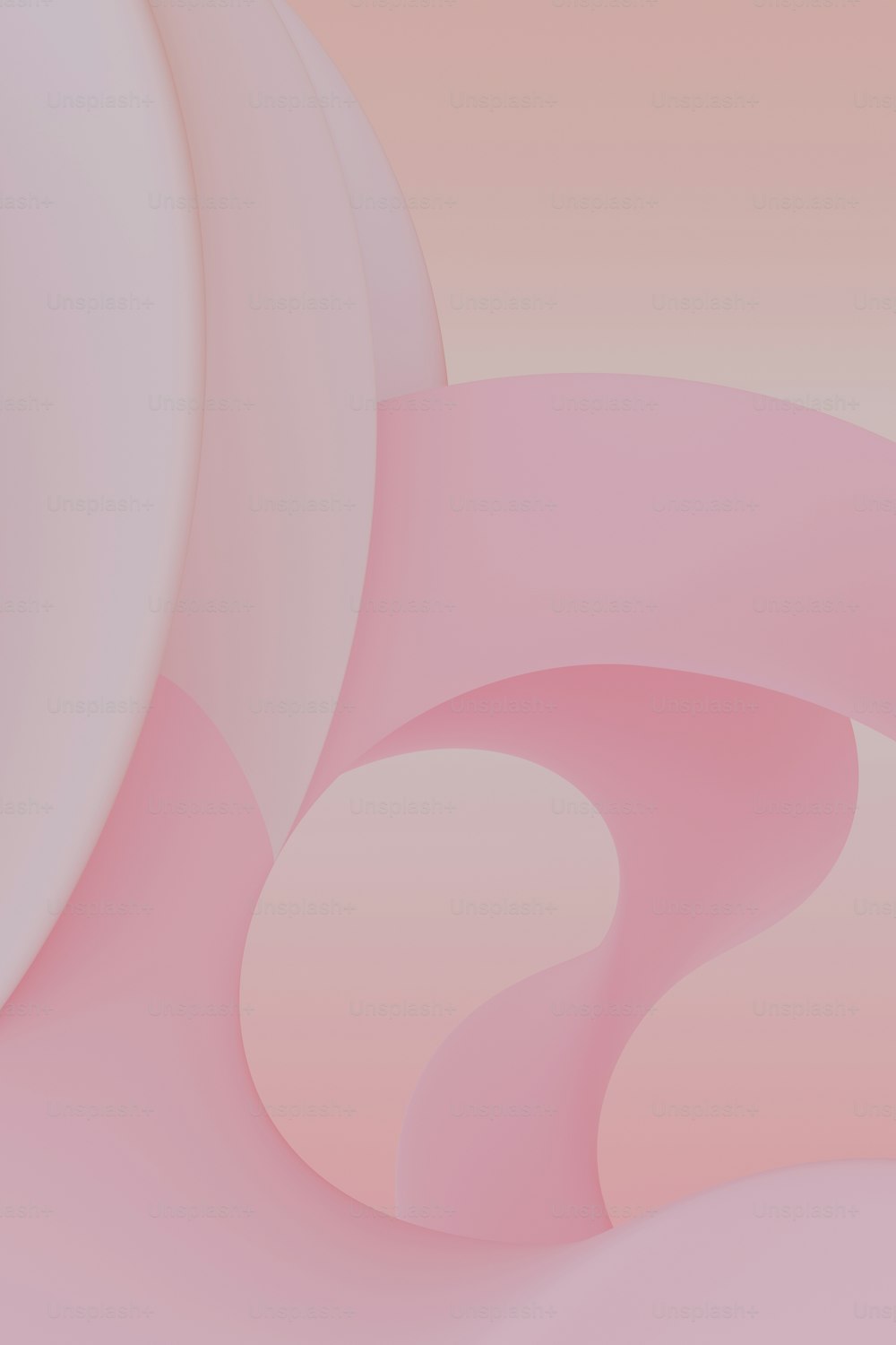 a pink and white abstract background with curved shapes