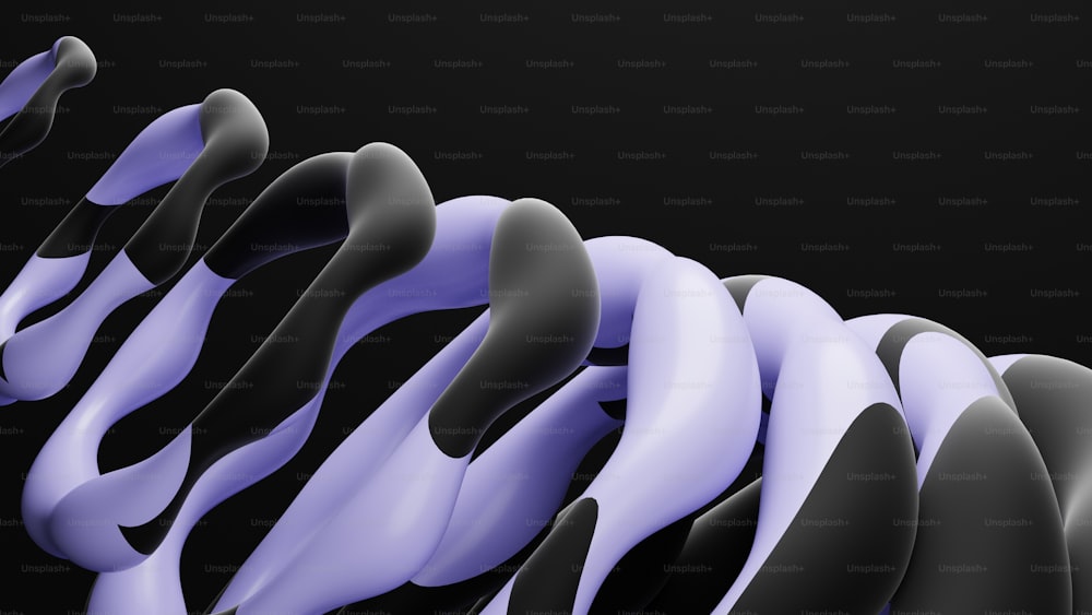 a row of black and purple curved objects