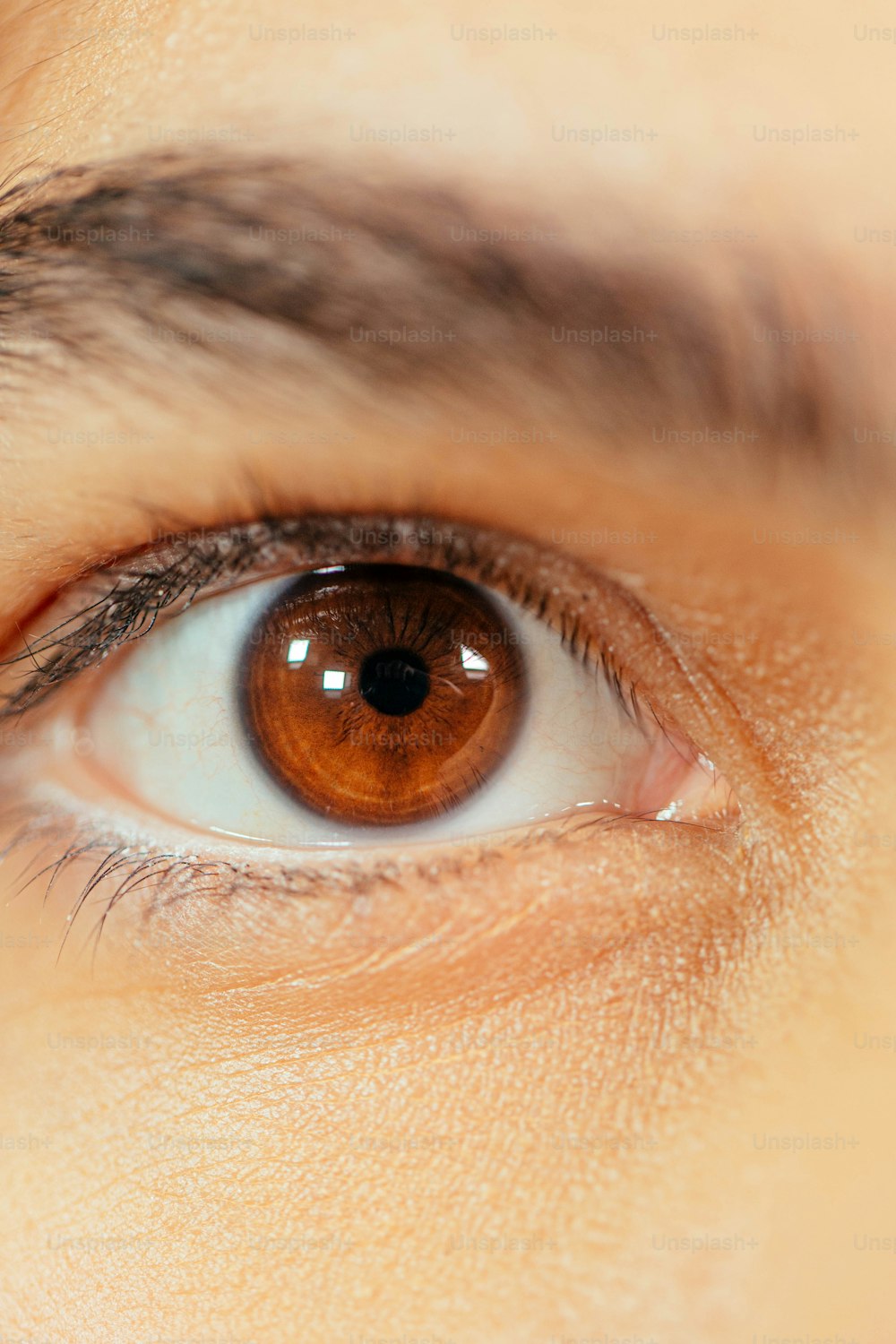 a close up of a person's brown eye