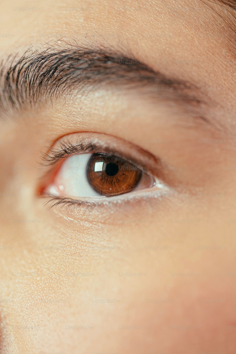 um close up de uma pessoa com olhos castanhos