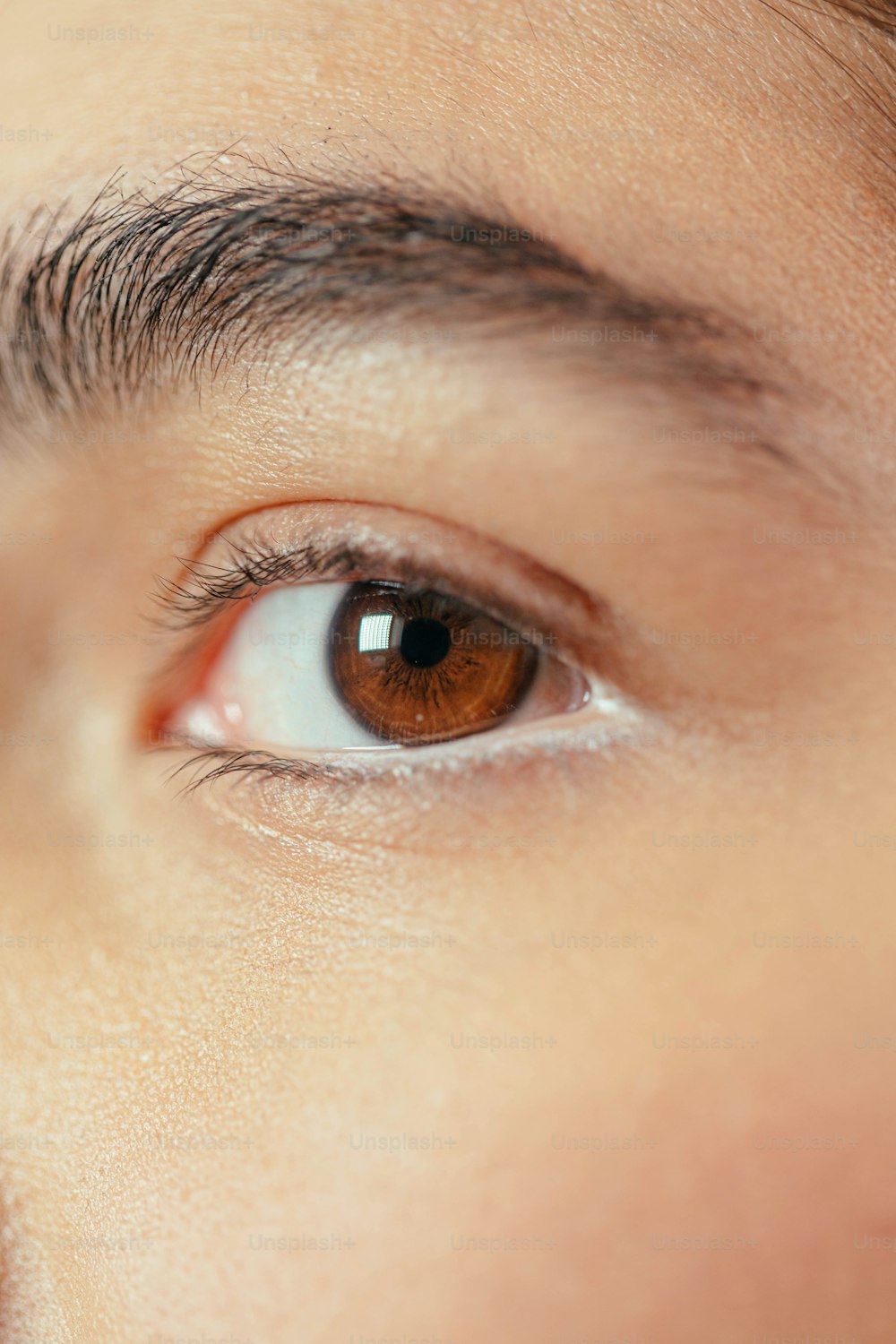 a close up of a person with brown eyes