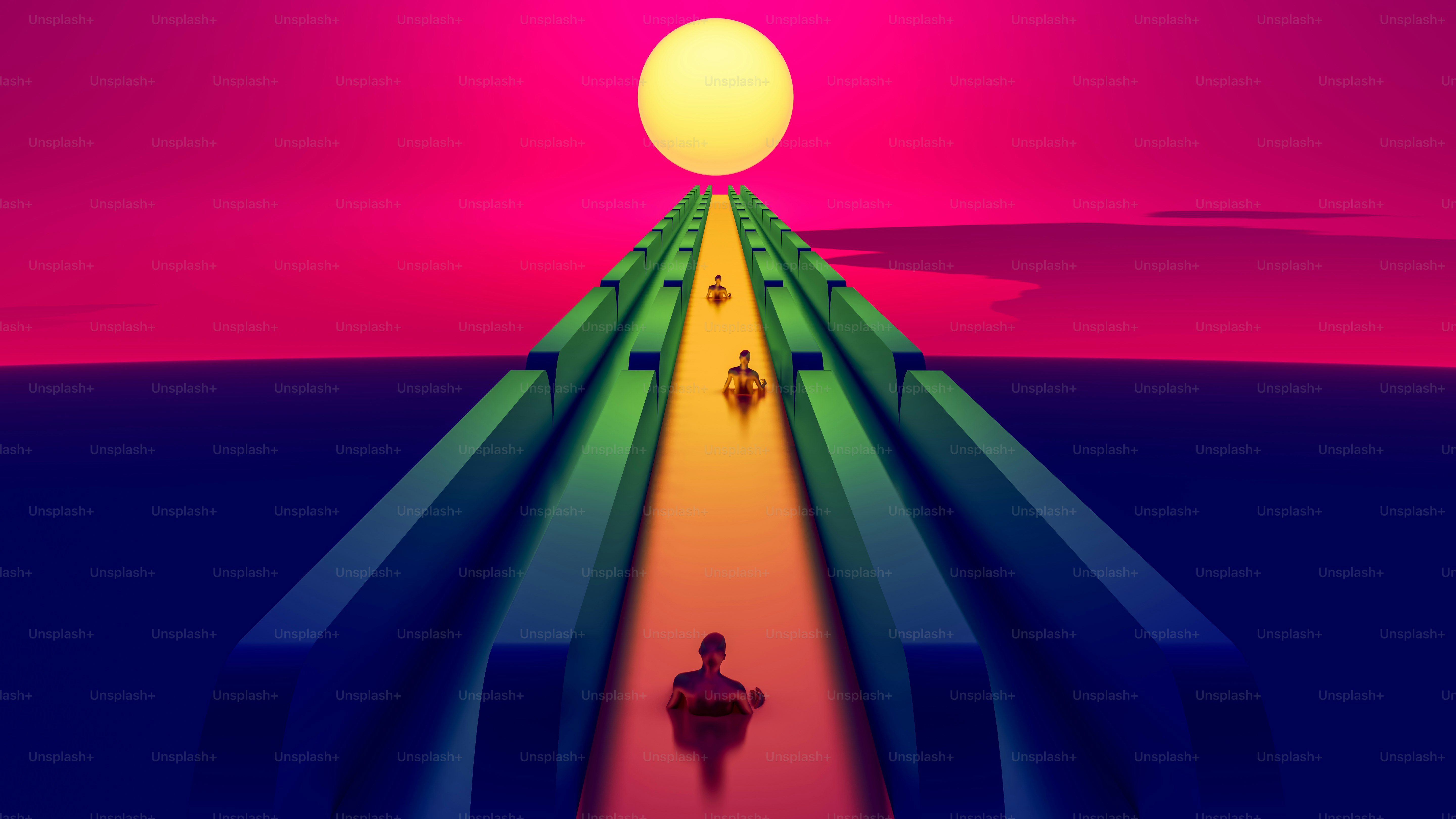 une personne descend un long pont