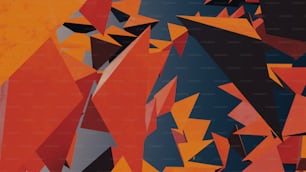 Un dipinto astratto di forme arancioni e nere