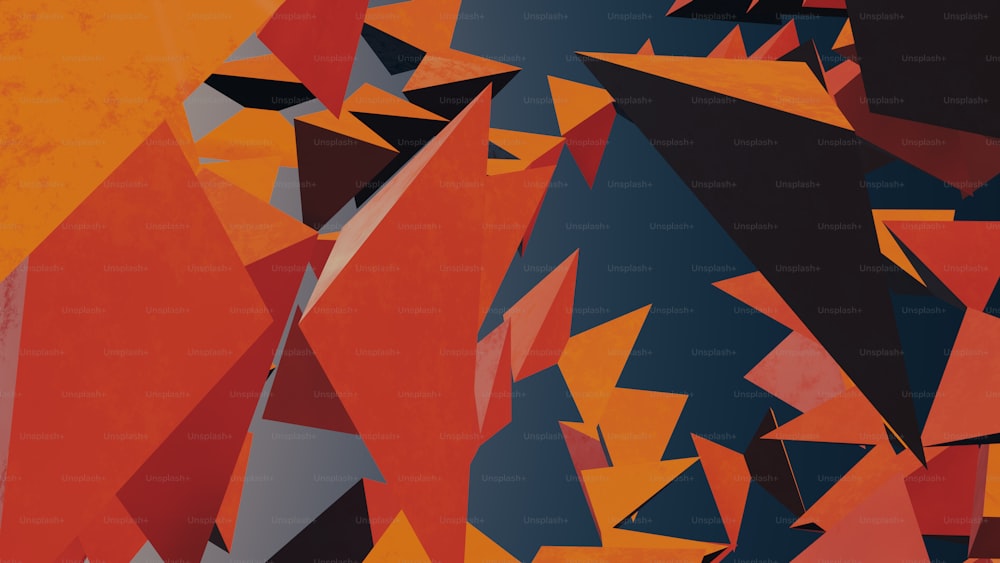Ein abstraktes Gemälde aus orangefarbenen und schwarzen Formen
