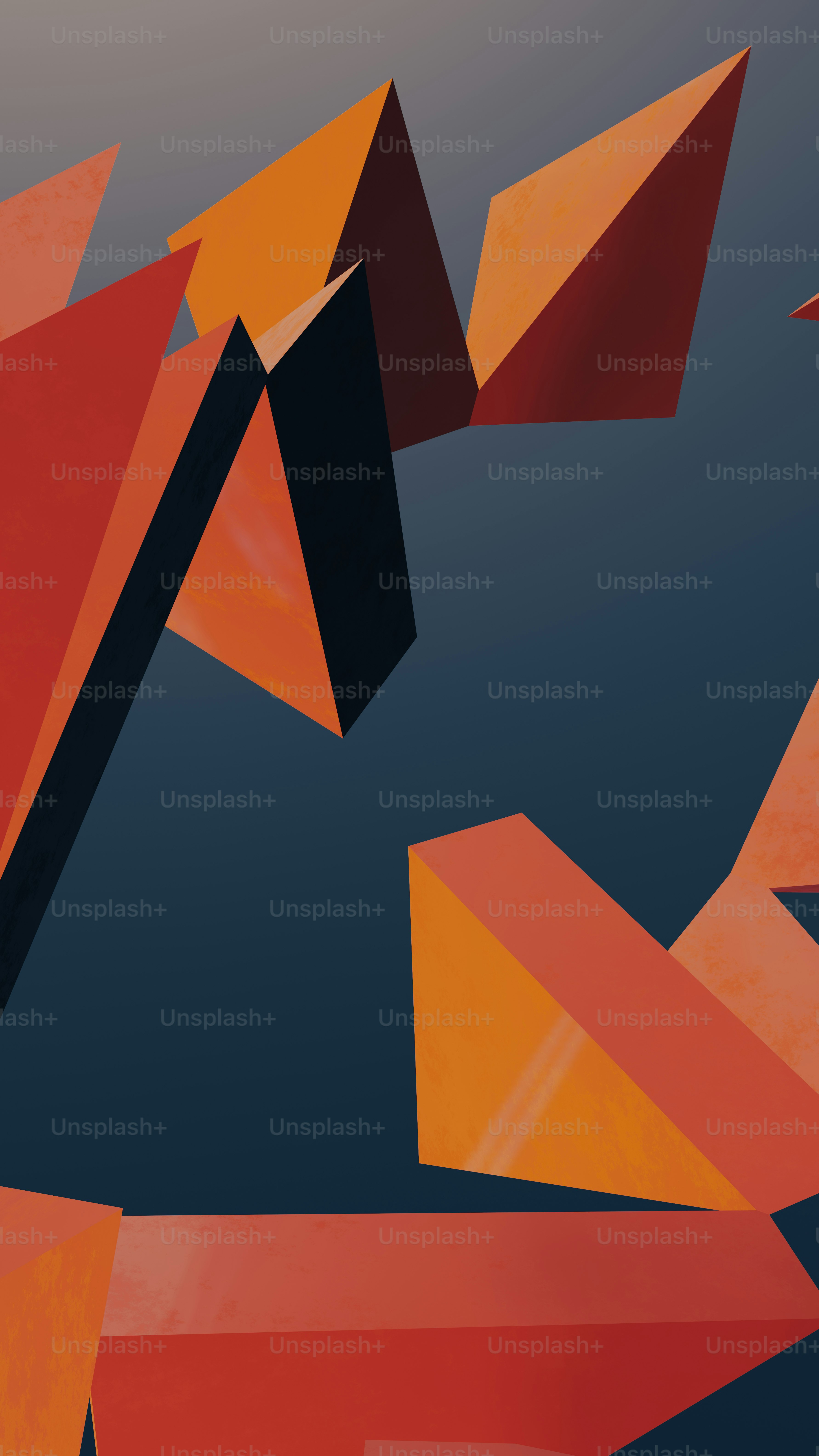 オレンジと黒の形の抽象画