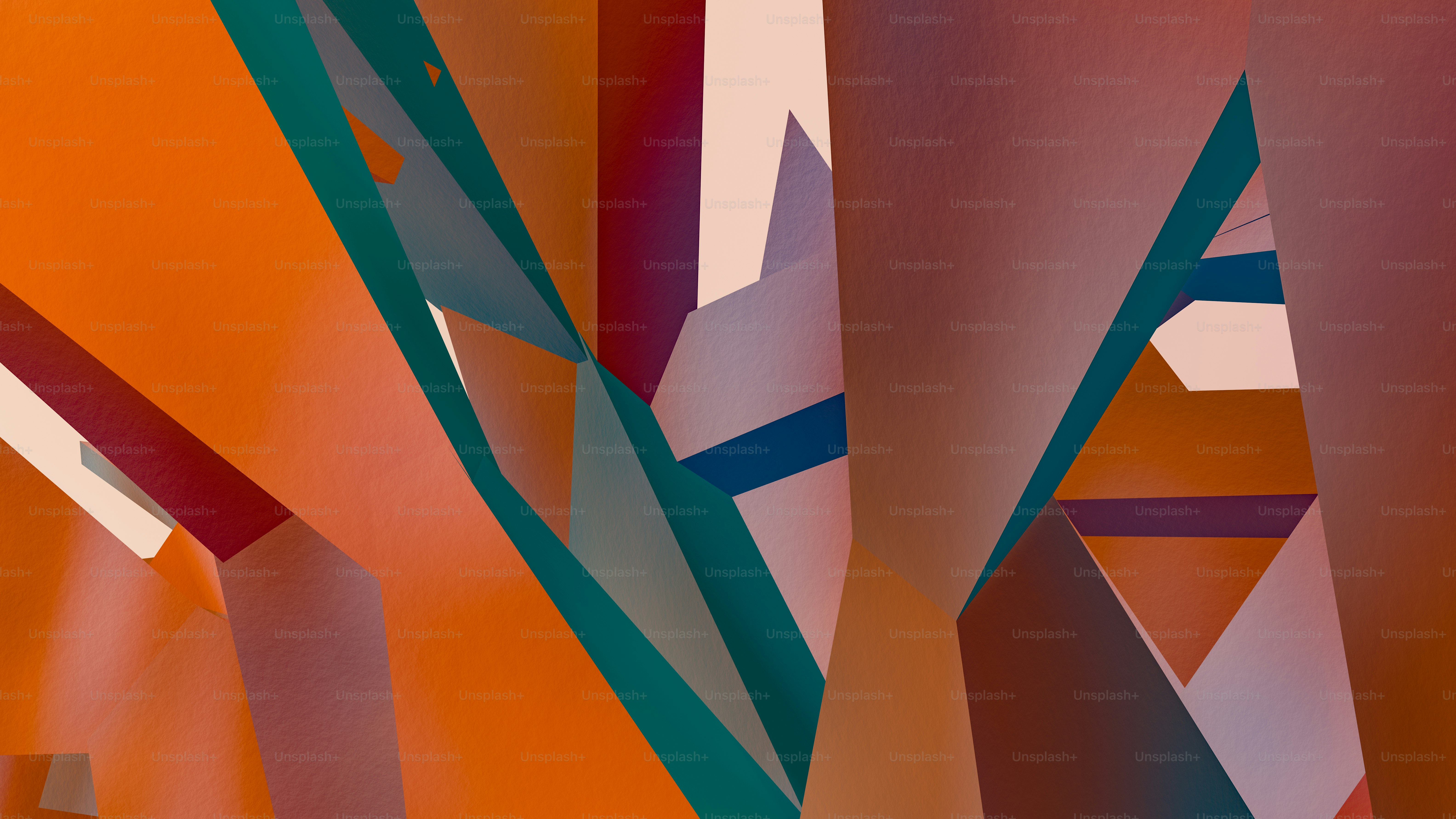An abstract painting of orange and blue shapes photo – 3d render Image ...