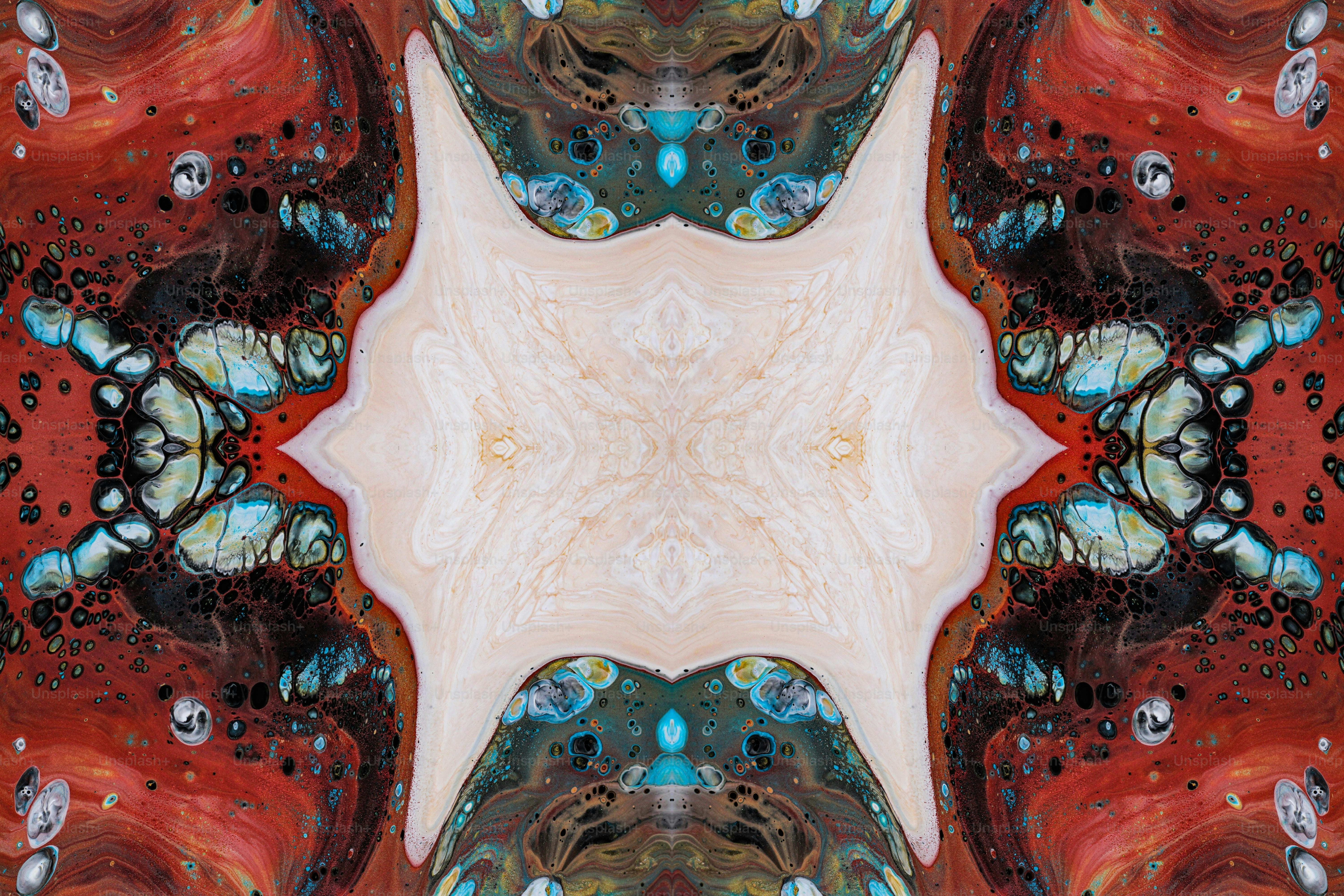 an abstract image of a red, white, and blue flower
