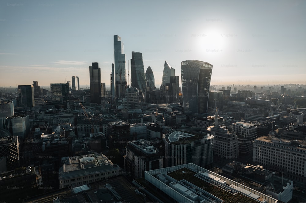 a view of a city with tall buildings