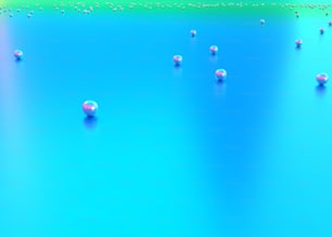 um grupo de bolas sentado em cima de uma superfície azul