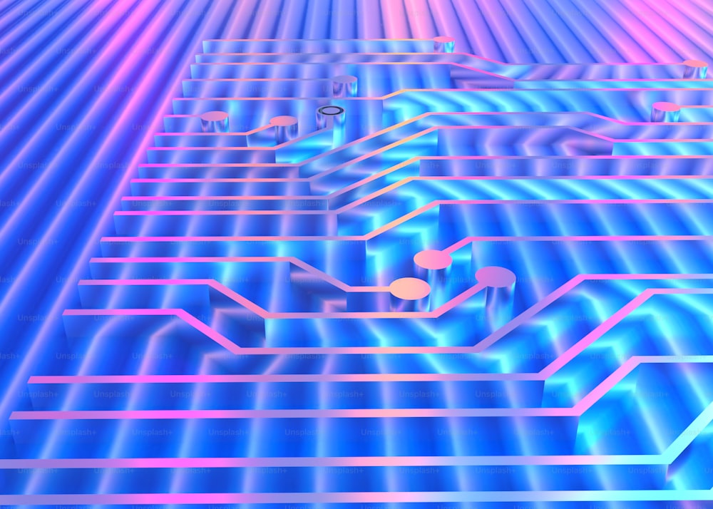 Una imagen generada por computadora de un patrón azul y rosa