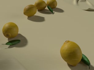 un gruppo di limoni seduti in cima a un tavolo