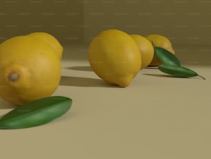 a group of lemons sitting on top of a table