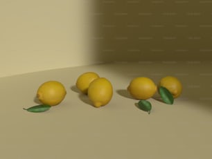 a group of lemons sitting on top of a table