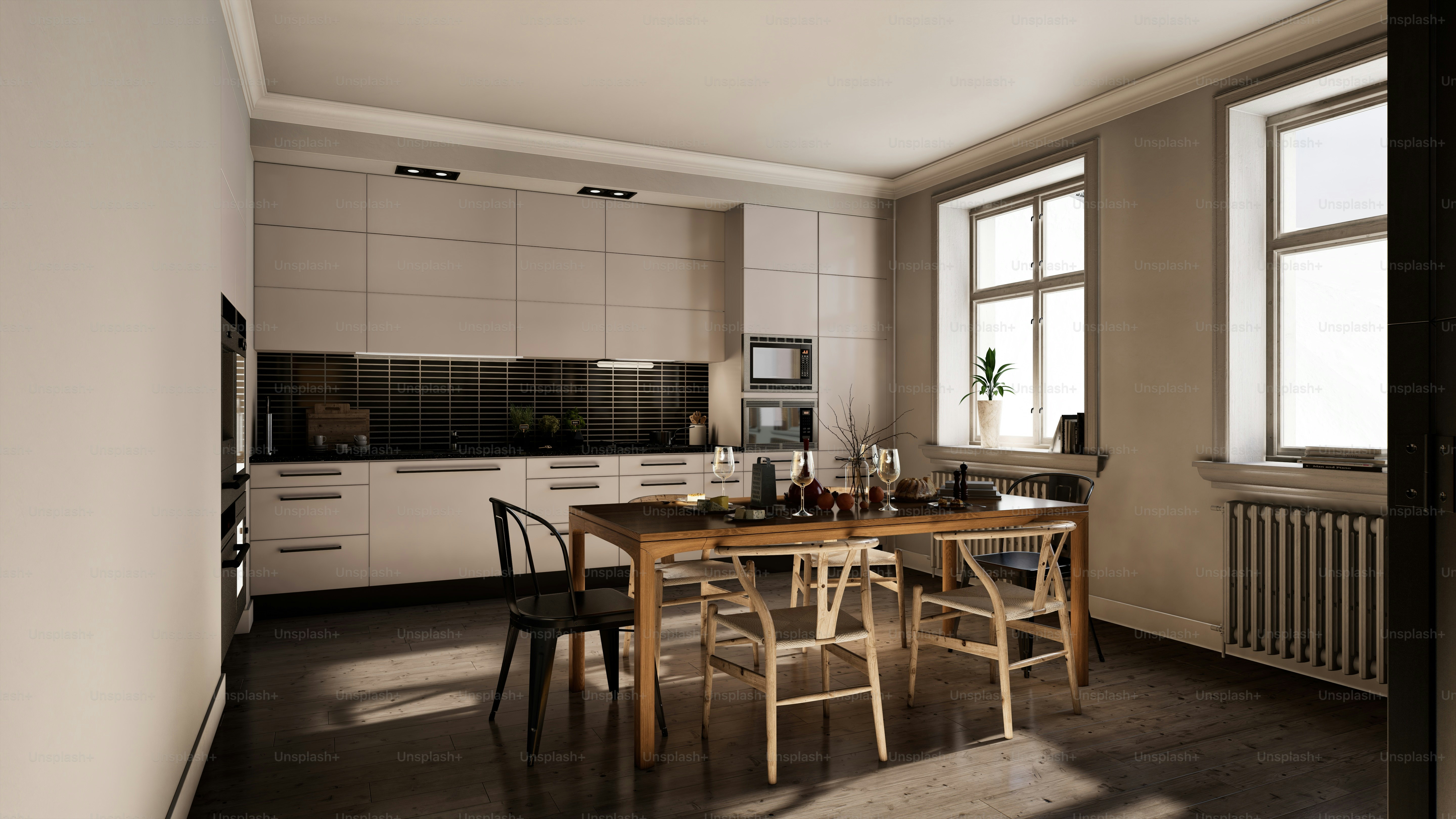 dapur dengan meja dan kursi di dalamnya