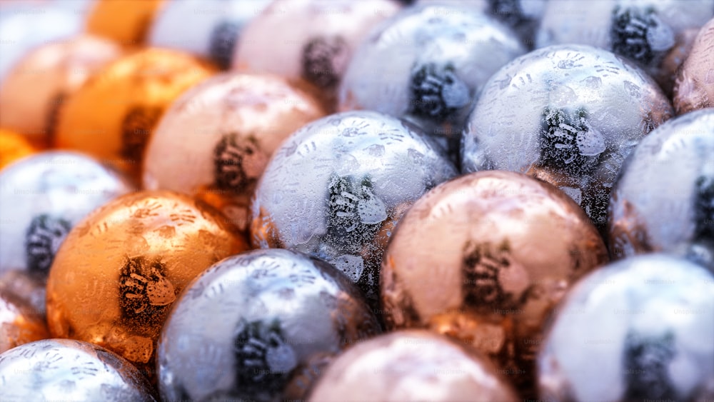 a close up of a bunch of shiny balls