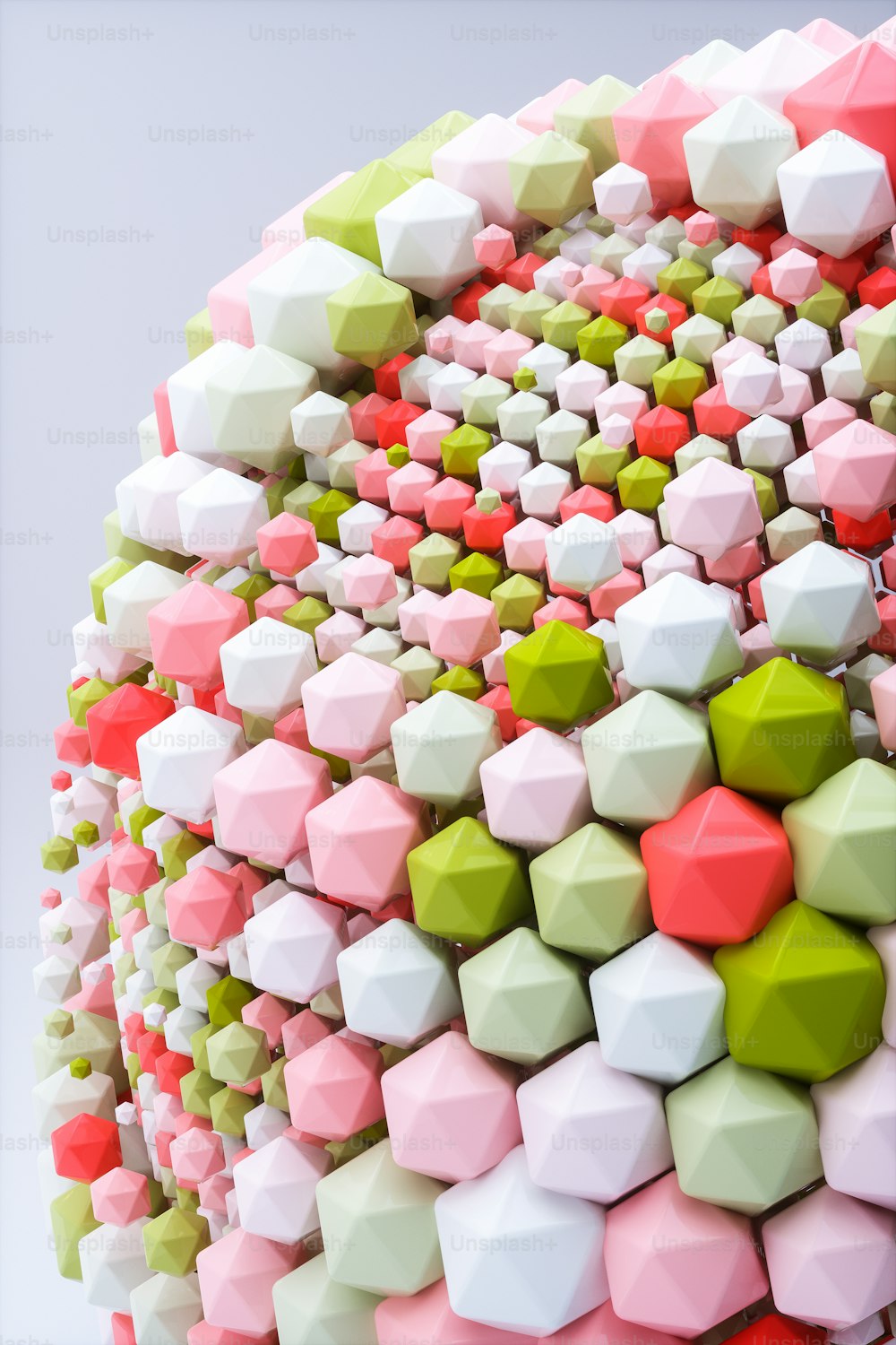a colorful sculpture made of cubes and hexagonal shapes