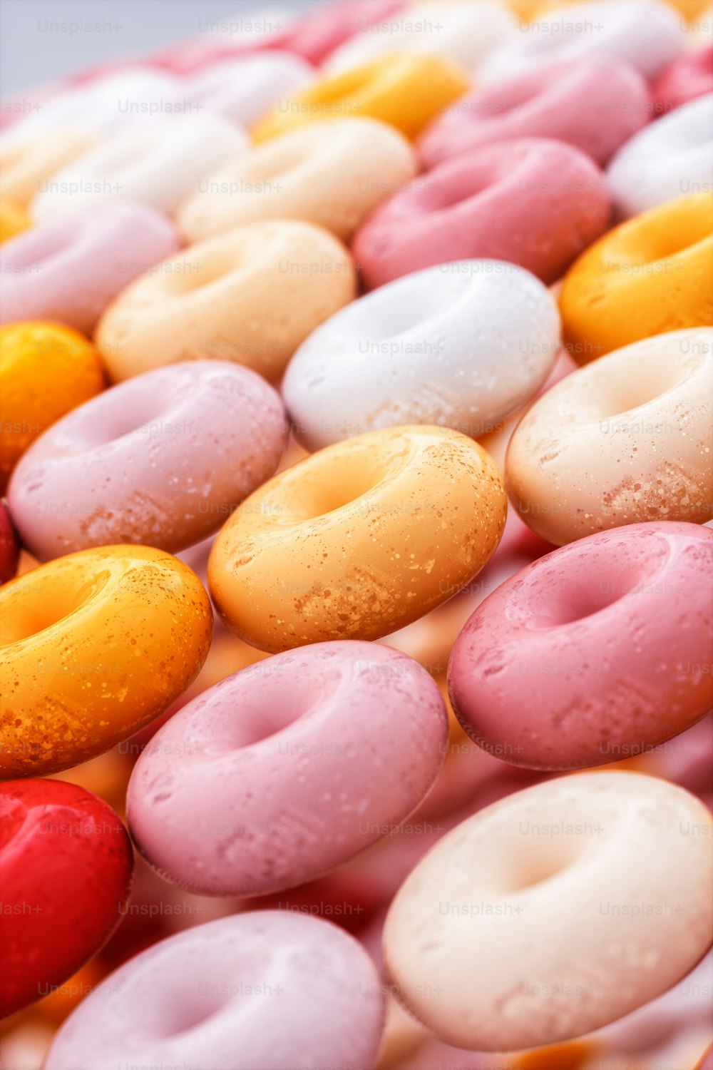 um close up de uma bandeja de donuts com polvilhos