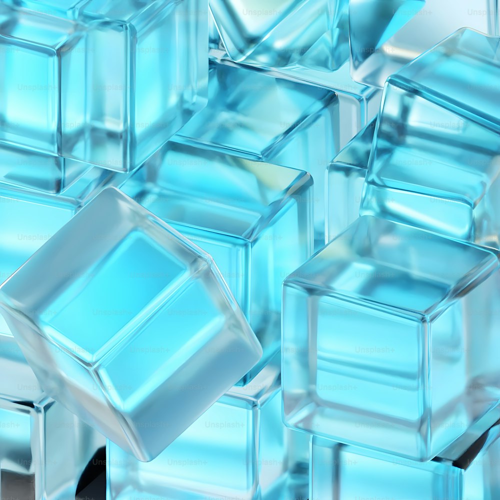 a close up of a bunch of blue cubes