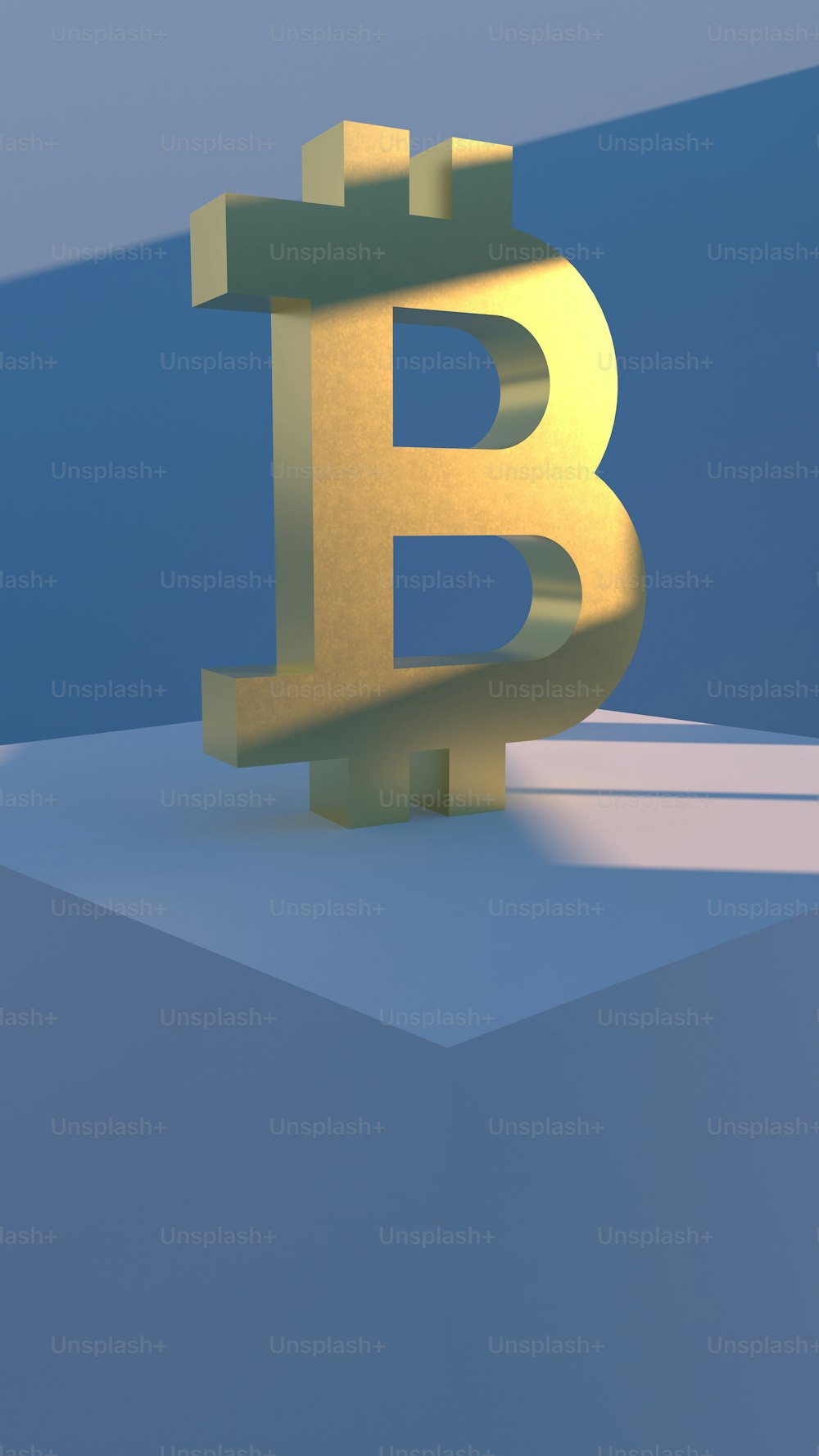 uma renderização 3D de uma letra dourada b