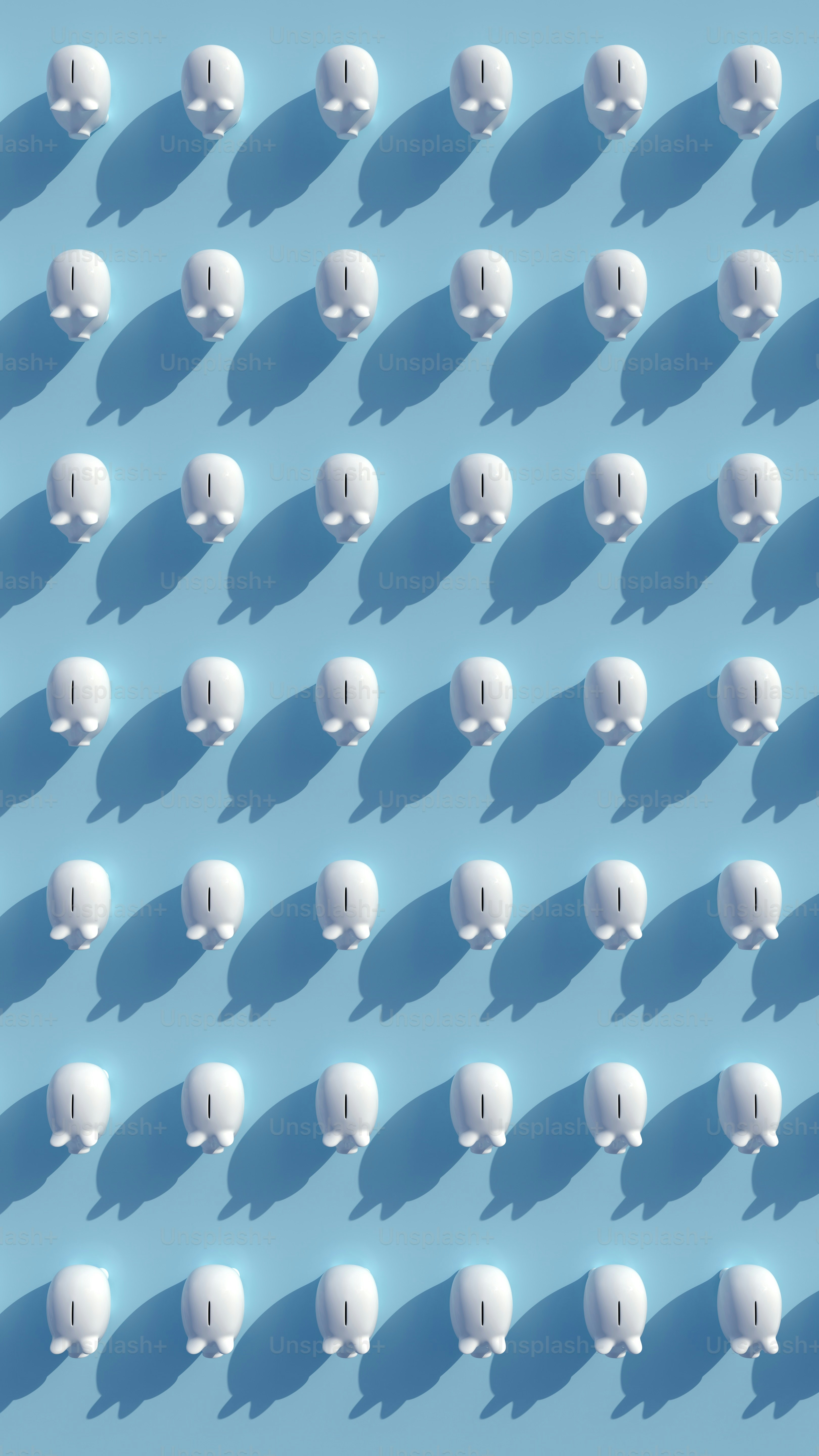 a large group of white objects on a blue background