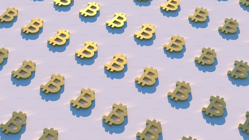 um grupo de bitcoins dourados sentados um em cima do outro