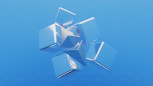 空中に浮かぶ立方体のグループ