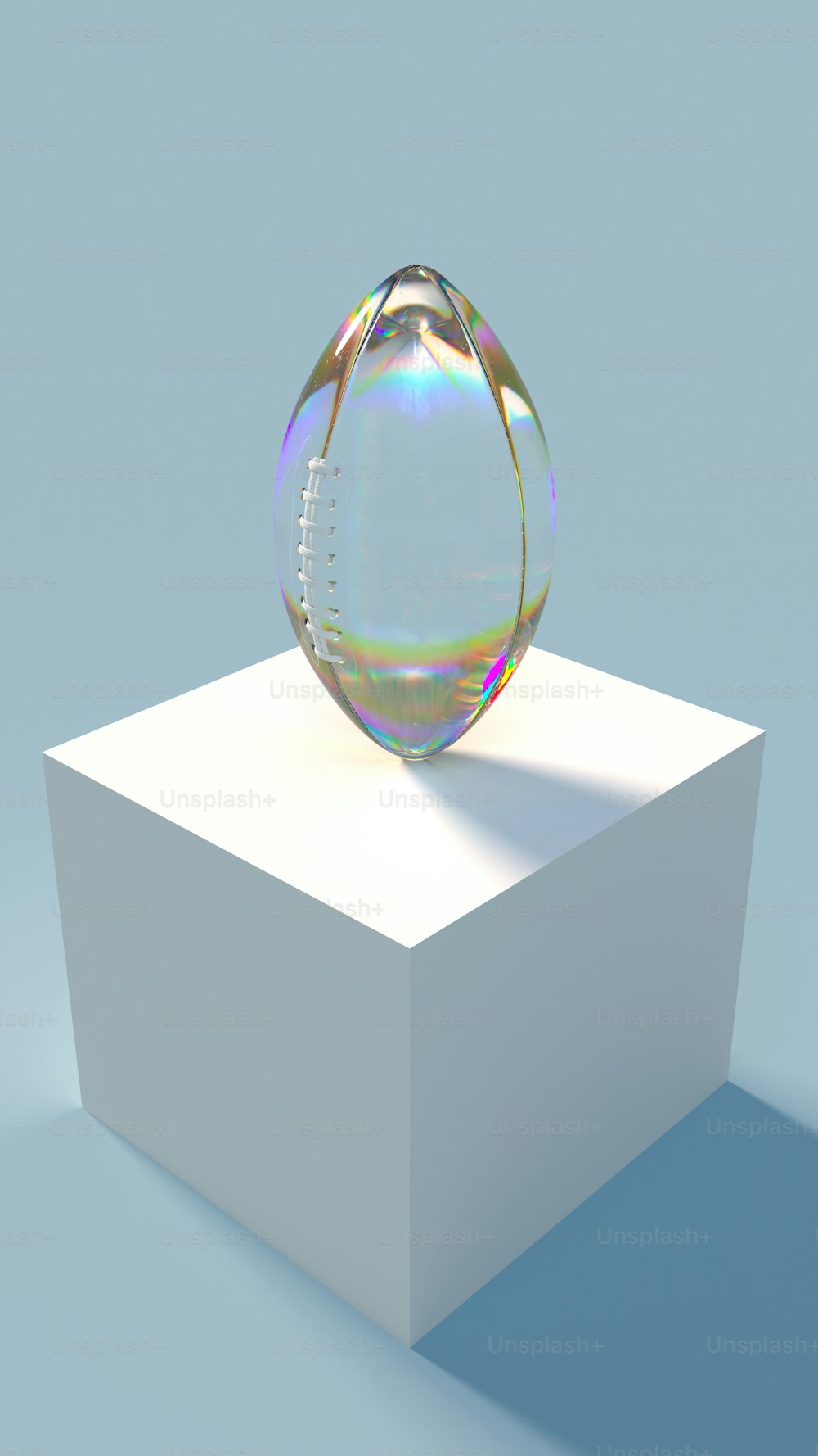 Una sfera di cristallo seduta sopra una scatola bianca