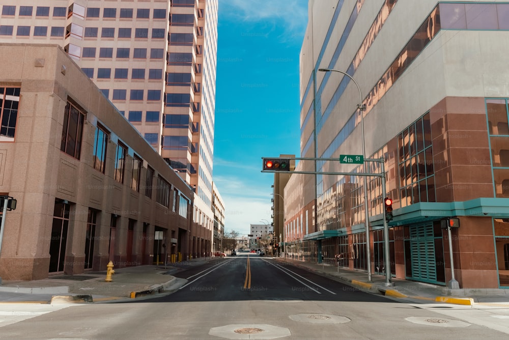 a city street with a traffic light and buildings